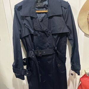 NY & Co. Womens Navy Blue Trench Coat with Belted Waist NWT Size XL